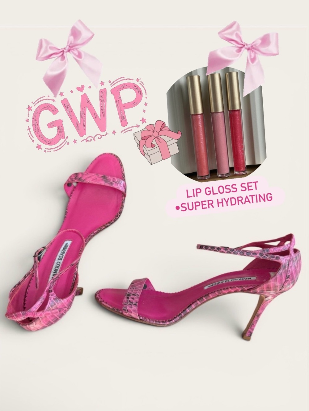 ⚡️Manolo•Blahnik Fuchsia Pink Snake-Print Ankle-Strap Sandals
